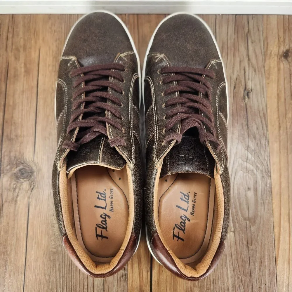 Flag LTD Nappa Glove Men Sz 9.5M Brown Leather Preppy Hipster Low Sneakers Shoes